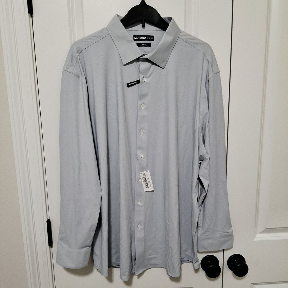 Murano Slim Fit Stretch Geometric LS Blue Dress Shirt Size 2XL 18/18.5 34-35 NWT